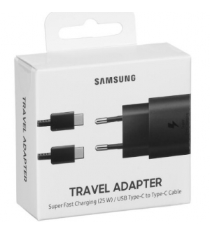 TRAVEL ADAPTER SAMSUNG SUPER FAST CHARGING 25W + CAVO USB Type-C TO Type-C BLACK